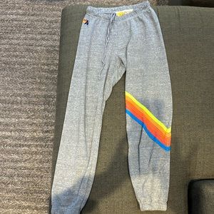 Great condition gray aviator nation sweatpants with neon stripes